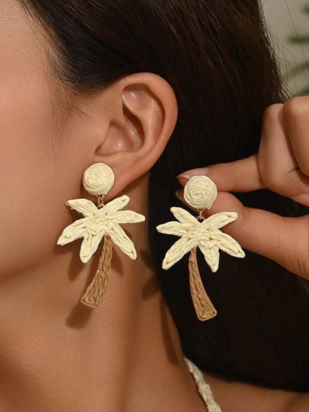 Bohemian Raffia Palm Leaf Tripical Earrings